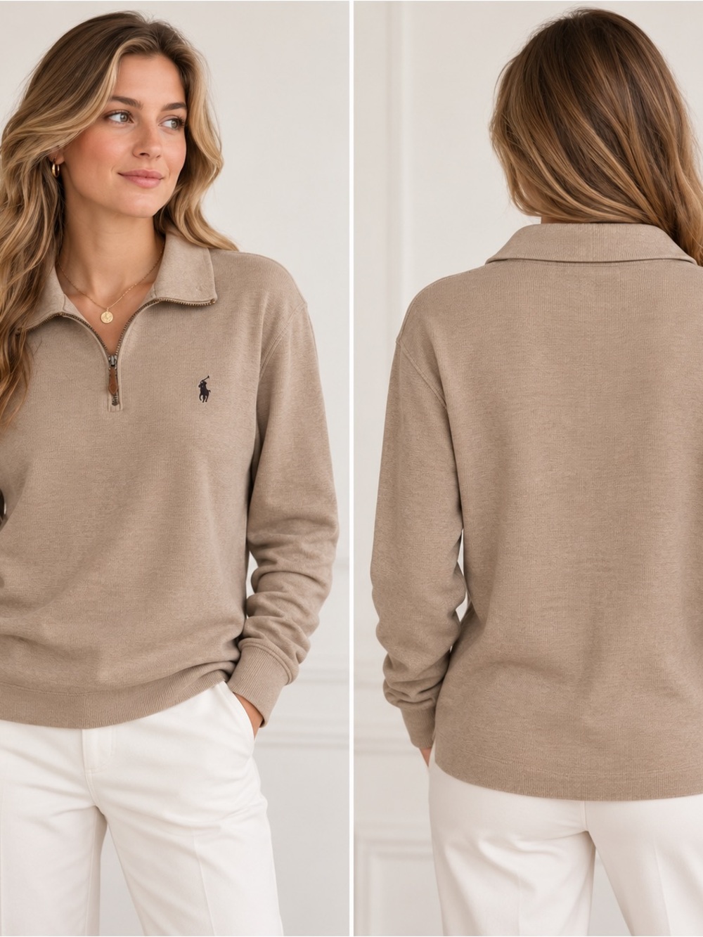 Polo by Ralph Lauren unisex Beige Half-Zip Long Sleeve Shirt